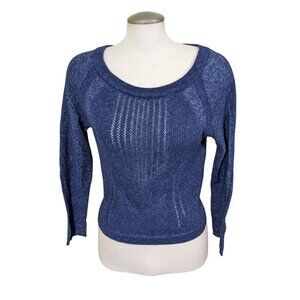 Free People Cropped Cotton Wool Blend Sweater Women L Blue Long Sleeve Pullover
